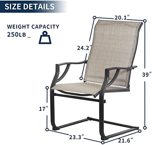 Cadeiras de jantar de pátio udpatio Conjunto de 2, cadeira alta ao ar livre Todo o tempo Têxtil respirável Cadeira de
