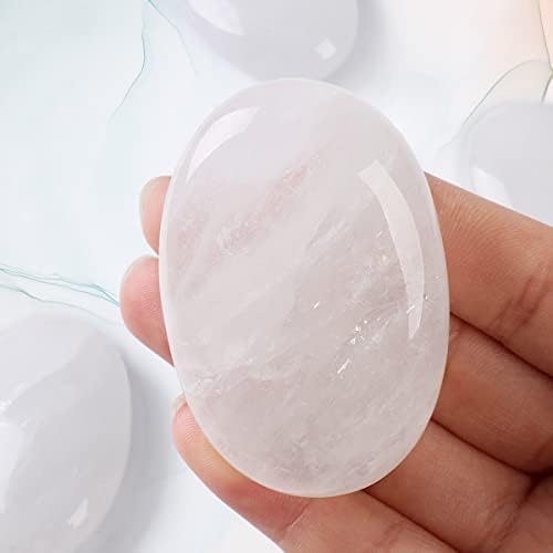 Casmon Clear Quartz Oval Stones, massagem de bolso Preocupação de pedra para terapia de alívio do estresse de ansiedade, cristal de cura de pedra polida natural de energia