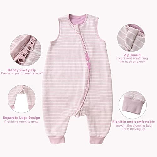 Tado Muslin Merino Wool & Cotton Cotton Toddler Sack com pernas, cobertor de bebê vestível de 4 temporadas, 18 a 30 meses, roxo claro