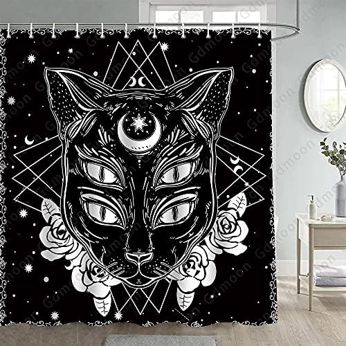 Gdmoon egípcia Curta de chuveiro de gato Antigo gato preto gato animal animal místico mago de adivinhação Astrolabe