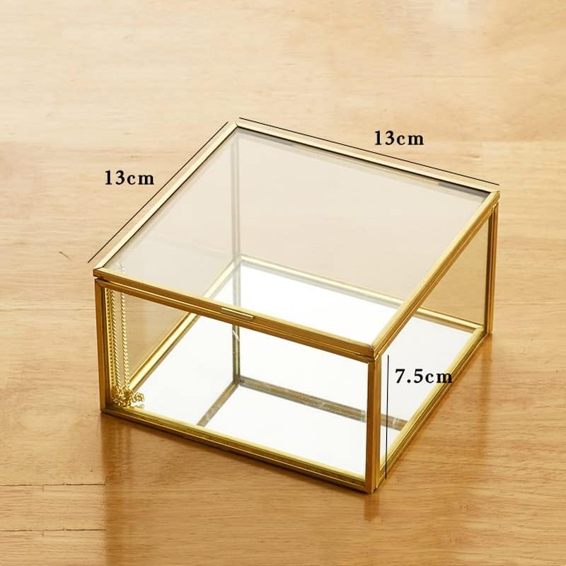 ZCMEB Gold Edge Glass Square Box Box Desktop Jewelry Box de decoração Display Stand Primeira caixa