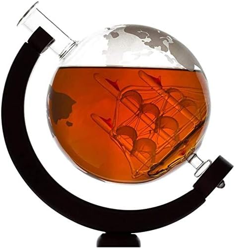 Whisky Decantador Whisky Decanter com o Decanter de Globo Gravado em Navio de 850ml com Base de Madeira para Álcool,