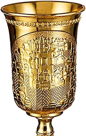 Houseofgafni Jerusalém Níquel de níquel de ouro Elijah's Cálice de vinho da xícara de copo com pires para a Páscoa Judaica