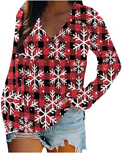 Feliz Natal Tunic Tops for Women Casual V Neck Fashion Print Raglan Blouse Holiday Liep Fit Basic Tees Shirts