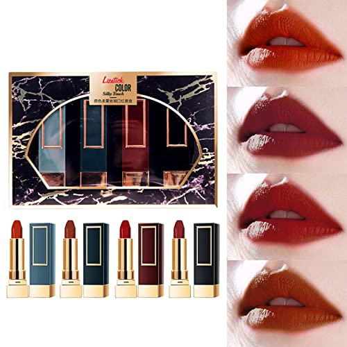 Xiahium Two Faced Lipstick Color Original Color Soft Velvet Lipstick Light Light e Silky Velvet Pattern Lipstick 4 Peças
