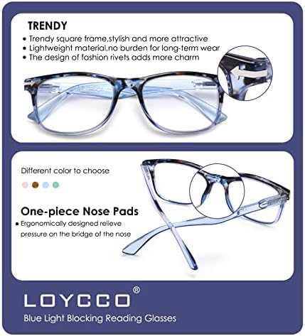 LOYCCO 4 Pack Computador Reading óculos de luz azul bloqueando anti -fadrinha de ocular leitores quadrados leves para homens