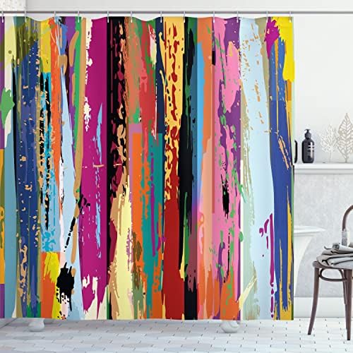 Cortina de chuveiro abstrata de Ambesonne, obra expressionista multicolorida de arte vibrante design de arco -íris,