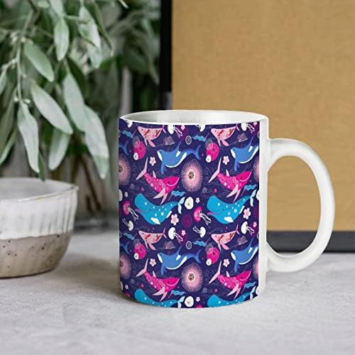 Baleias vibrantes impressão caneca cafeting cafetbler de chá cerâmica xícara engraçada para o escritório casa homens