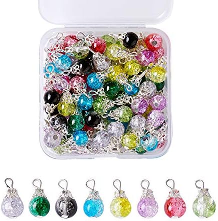 Kissitty de 80 peças transparente Crackle Glass Drop Beads 8 Cores Madeira Dangle Fharms de vidro com tampa de contas para fabricação