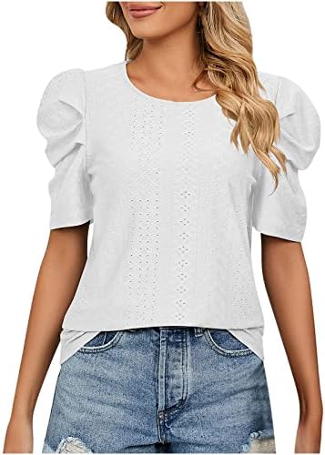 Pescoço redondo feminino Blusa de manga curta tops Tops de verão Casual cor sólida camisetas elegantes top