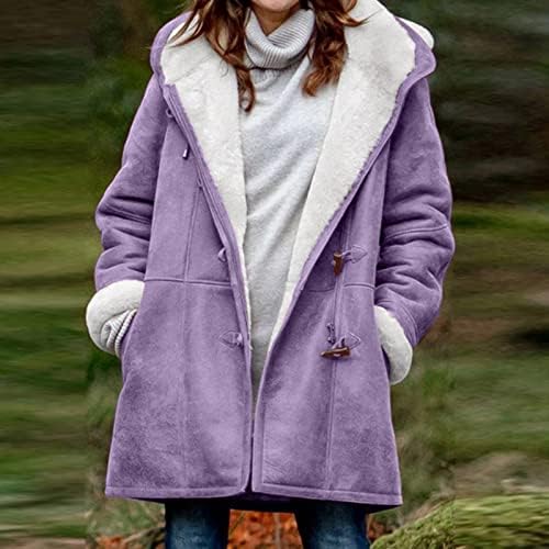 Casacos quentes de inverno para mulheres, botão de lã Fuzzy Sherpa Casaco Lined com bolsos