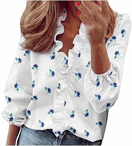Ladies camiseta outono verão 2023 roupas de manga longa v pescoço gráfico peplum blusa casual camiseta para mulheres qd qd