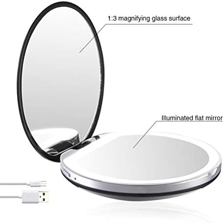 Jjry 5 color 3x ampliação de maquiagem espelho de maquiagem Mini redondo portátil LED portátil espelhos que estendem o espelho de maquiagem USB com verde