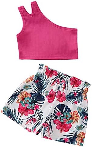 Yunfanda Toddler Girl Girl Kids Time One ombro Crop Crop Tops + Calças 2PCs Conjunto de roupas de verão