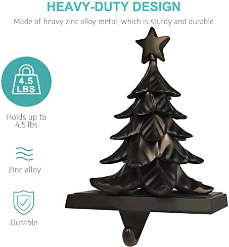 Conjunto de suporte para meia de Natal de 2 suportes de meia de metal preto pesado para Mantel, Pinecone de bronze preto retro 3D