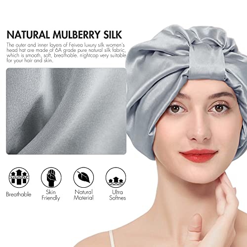 FEIVEA 22 Momme Mulberry Silk Sleep Bap for Women Hair Care, ambos os lados de seda para o capô da noite para dormir,