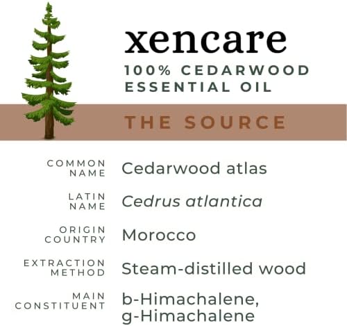 Xencare Organic Cedarwood Óleo essencial - puro e natural 0,33 fl oz, 10 ml derivado da madeira distribuída a vapor de Atlas