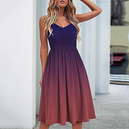 Vestidos de verão Zefotim para mulheres 2023 V Spaghetti Straps Casual Floral Beach Sun Sun Dress Dress