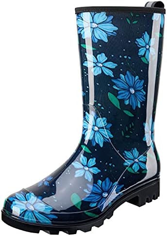 Botas de chuva femininas da HisEa sapatos de chuva de borracha à prova d'água para senhoras de jardim do meio da panturrilha