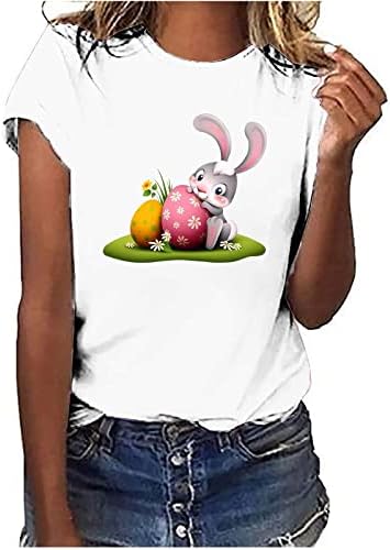Camisa de páscoa mulheres fofas coelho tee de verão de verão redondo pescoço curto de manga curta camisetas