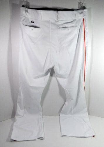 2015 Miami Marlins Lenny Harris 29 Game usou calças brancas 40-46-32 633-Jogo usado calças MLB usadas