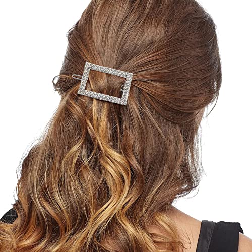 Strinstones prateados clipes de cabelo quadrado para mulheres meninas, clipes de cabelo minimalista pinos de cabelo ocos geométricos
