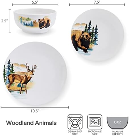 Studio Nova Woodland Animals Lodge 12 peças conjunto de utensílios, serviço para 4, branco
