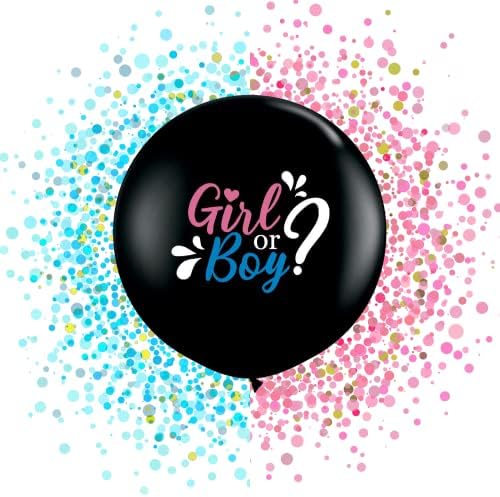 Balão de revelação de gênero, balões de 36 polegadas, decorações de revelação de gênero, balões pretos com pacote de confetes