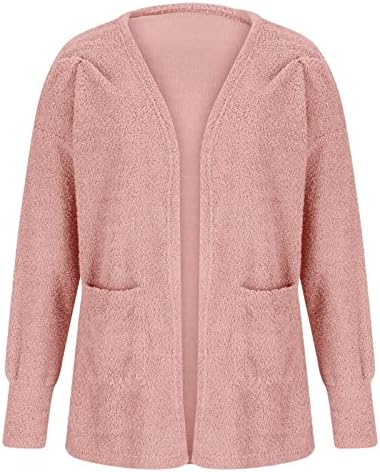 Dasayo Women Winter Warm Fuzzy Plush Cardigan Casacos Plus Size Pockets Sweater Sobrecote Classic-Fit Sherpa Fuzzy Outwear