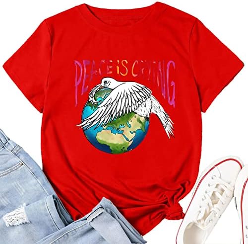 Camisetas Nokmopo para Mulheres Sexy Fashion Summer Summer Longe Padrão O-Gobes Camiseta de Sleevada Curta