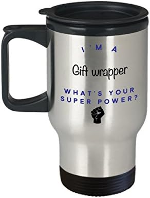 Caneca de viagens de Wrapper, eu sou uma embalagem de presentes O que é super Power? Canecas de café engraçadas, ideia para homens para homens colegas de trabalho