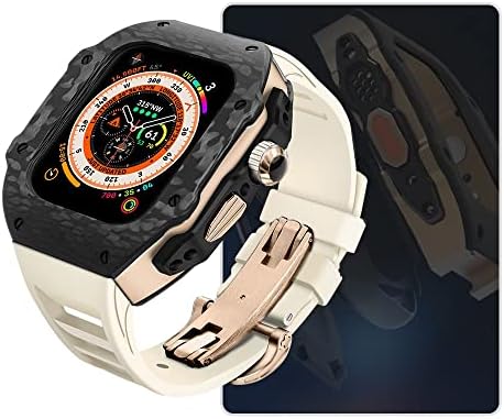 Kit de modificação de luxo Inanir para Apple Watch 8 Ultra 49mm Caixa de fibra de carbono de pulseira de borracha fluorina para iwatch 8 7 6 5 4 SE 45mm 44mm