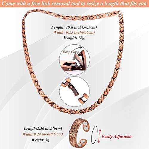 Colar de cobre CIGCMAG para homens Mulheres - colar magnético 99% Solid Pure Copper Ring Conjunto Ultra Força ímãs - Colar de corrente