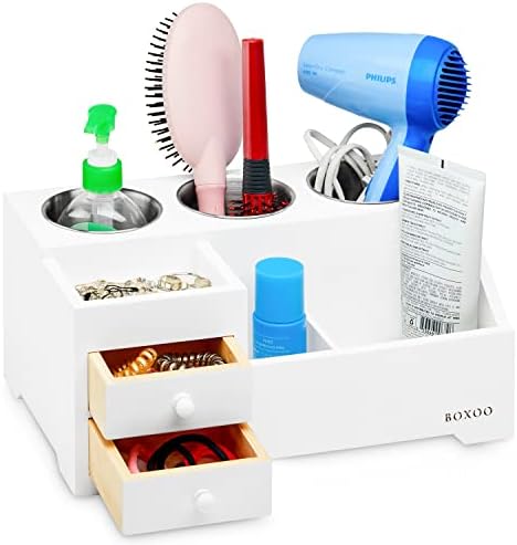 Organizador de ferramentas de cabelo Boxoo com gavetas - secador de sopro, ferro de ondulação, alisadores, porta -escova