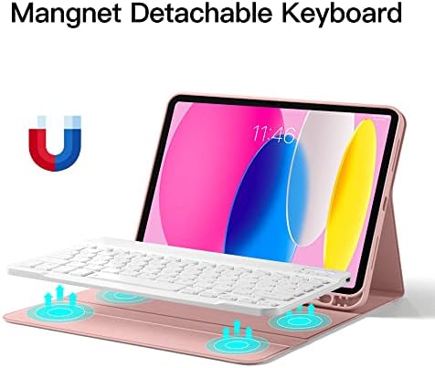 Caixa de teclado Gudou para iPad 10ª geração, tampa de suporte magnético de vários ângulos para iPad 10,9 polegadas 2022, teclado destacável sem fio com tampa de proteção premium com porta-lápis （rosa)
