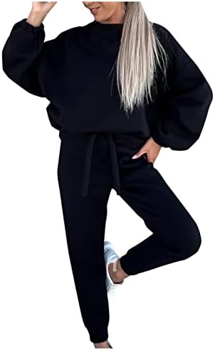 Roupa de 2 peças para mulheres tops de pulôver de cor sólidos e calça de corredor conjunta de calça casual traje de suor de traje de mouse