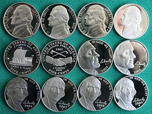 2000-2001 2002 2003 2004 2005 2006 2007 2008 2009 Prova Jefferson Nickels 12-Coin Set Collection Seller All S Mintmark Pr