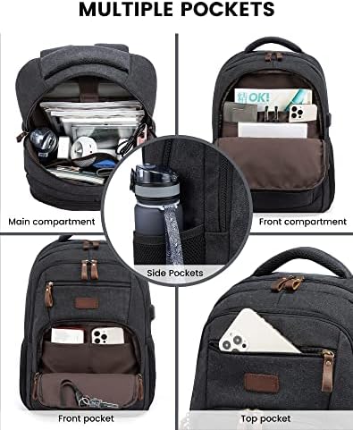 Mochila LoveVook Canvas para homens, mochila vintage de 15,6 polegadas para mochila casual e de grande capacidade, mochila laptop com porta USB para faculdade de trabalho casual