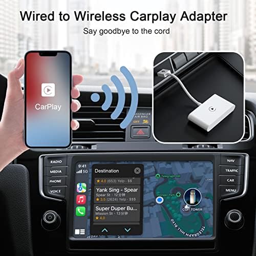 5V 1-2.1A Caixa de adaptador sem fio sem fio para adaptador CarPlay para LPhone, adaptador de carro automático sem fio para