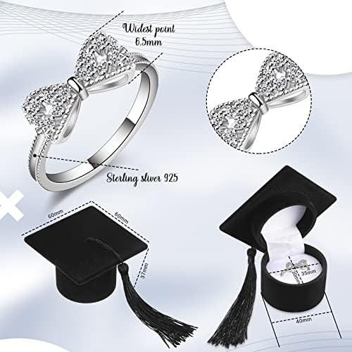 Arco 925 anéis de prata esterlina anéis cúbicos de zircônia com tampa de graduação em forma de anel de classe em forma