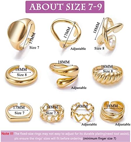 Moroya 10pcs Dome Gold Dome rings rings para mulheres 18k Gold Braed Twisted Twisted Round Sinete Rings