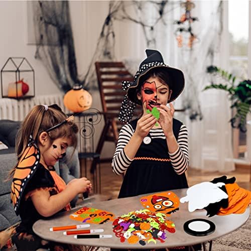 Tuzuaol 246pcs Halloween Fopkin Craft Kit de abóbora, decoração infantil de festas de halloween artesanato Diy, incluindo adesivos de face de abóbora, adesivos de espuma de glitter auto-adesivos e 12 canetas coloridas