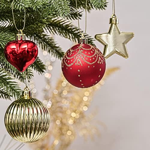Valery Madelyn 70ct Red e Ornato de Bola de Natal Tradicional+6 PCS Picks de Natal Gold Glitter Glitter Glitter