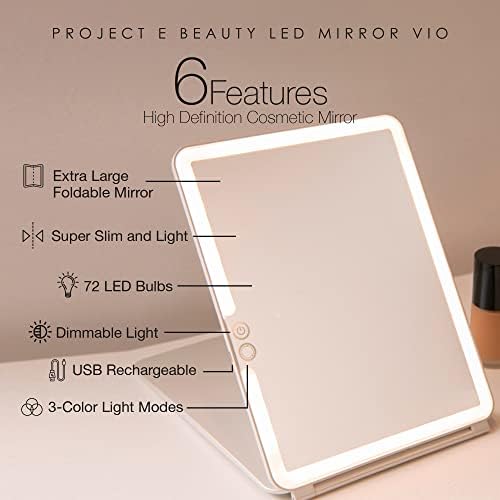 Projeto E Beauty Mirrorvio LED Mirror Vanity Mirror com 3 modos de iluminação | Espelho de maquiagem diminuído com controle