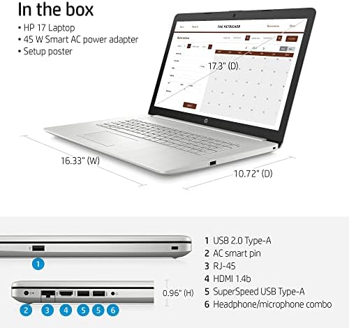 HP 17,3 polegadas para casa e laptop de negócios | Intel Core i5-1135G7 | 1920x1080 IPS Display | Teclado de retroiluminação | Memória