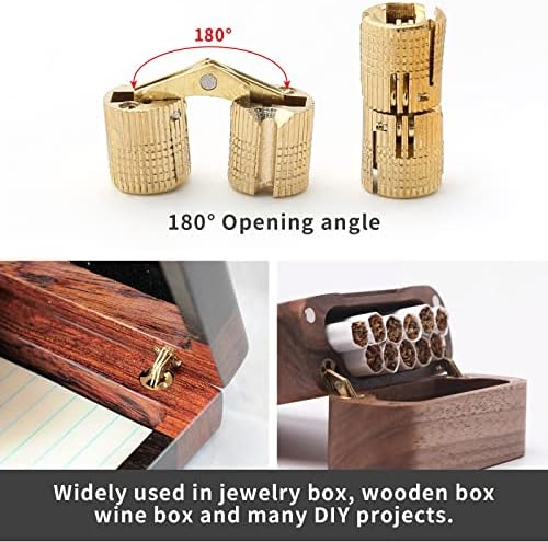 Rierdge 8mm Invisible Brass Barrel depende de móveis de gabinete oculto cilíndrico Dorda de 180 ° ângulo de abertura para manobras de caixa de jóias de madeira DIY, 4pcs
