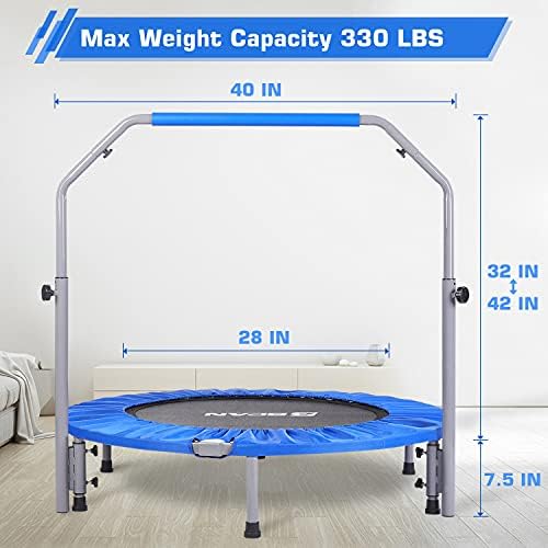 BCAN 40/48 Mini dobrável de trampolim Max Load 330 libras/440 libras, rebote de fitness com alça de espuma ajustável,