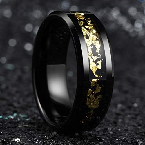 King Will Nature masculino 8mm preto/prata Tungstênio anel de casamento com folhas pretas e douradas Bobas incrustadas