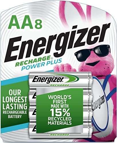 Energizer Baterias AA recarregáveis, Recarregar a potência e o dobro de uma bateria pré-carregada, 8 contagens e baterias D recarregáveis, recarregar a bateria D, 2 contagem