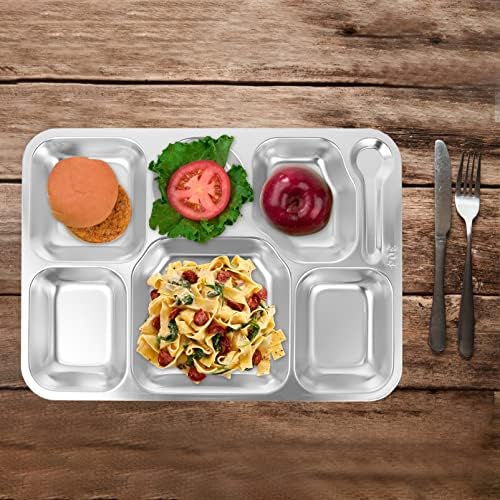 Vandela de metal de metal aço inoxidável Dividido Placa de almoço: Retangular Divided Dinner Bandey Multi-Compartamento 7